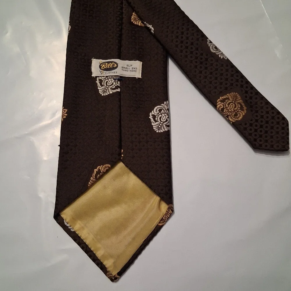 Vintage Bill's Clothes Tie Men OS Brown Floral Medallion Retro Business Formal